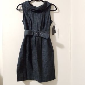 BCX Belted Black/Grey Fitted Dress